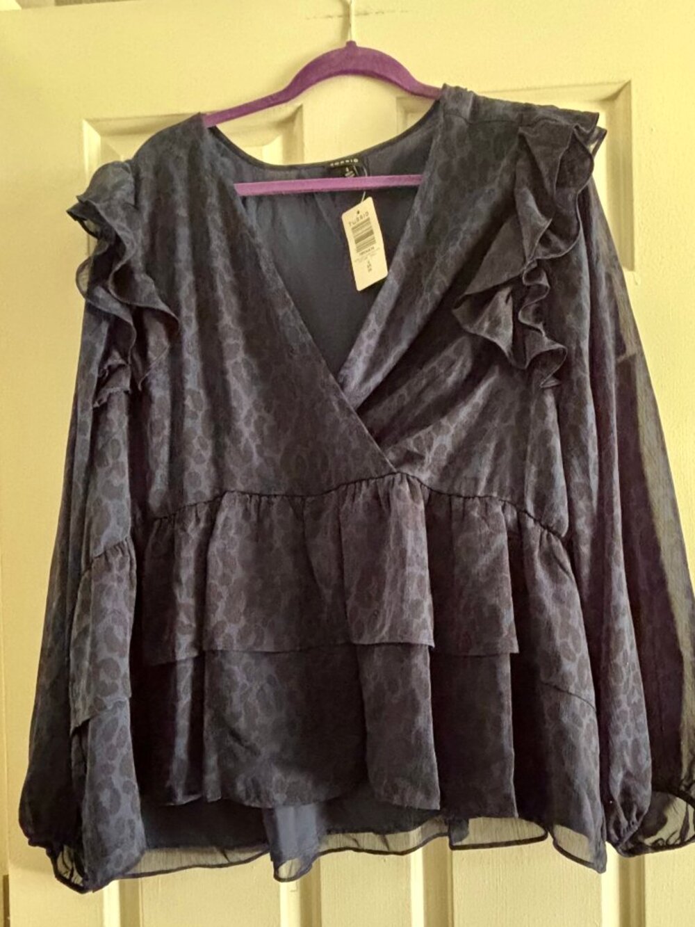 NWT Blue Leopard Long Sleeve Peplum top from Torrid